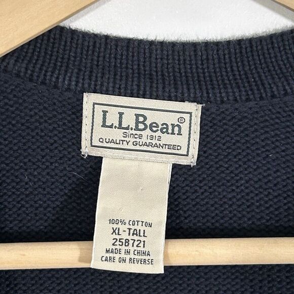 LL Bean Mens Cardigan Sweater Size XL Tall Navy Blue Pockets V-Neck Cotton - Picture 4 of 5